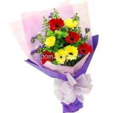 Gerbera Hand Bouquet 05 (10 Stalks Mix Colour Gerbera)